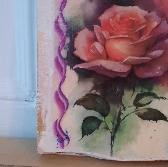 CLEARANCE SALE 50% Pink rose drawing On Wood  Mixedmedia Art / 6 X 6 inches - Picture 3 of 3